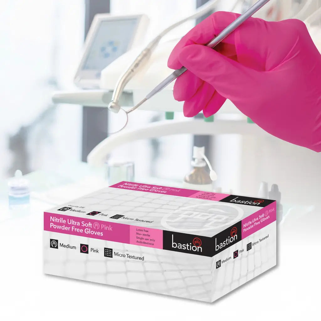 Pink powder-free nitrile examination gloves, 200 pieces per box, latex-free, HACCP certified, ARTG listed