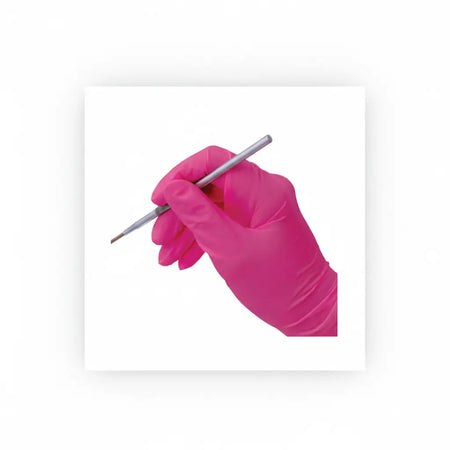 Pink thin nitrile examination gloves with close fit design for reduced hand fatigue and improved tactile sensitivity