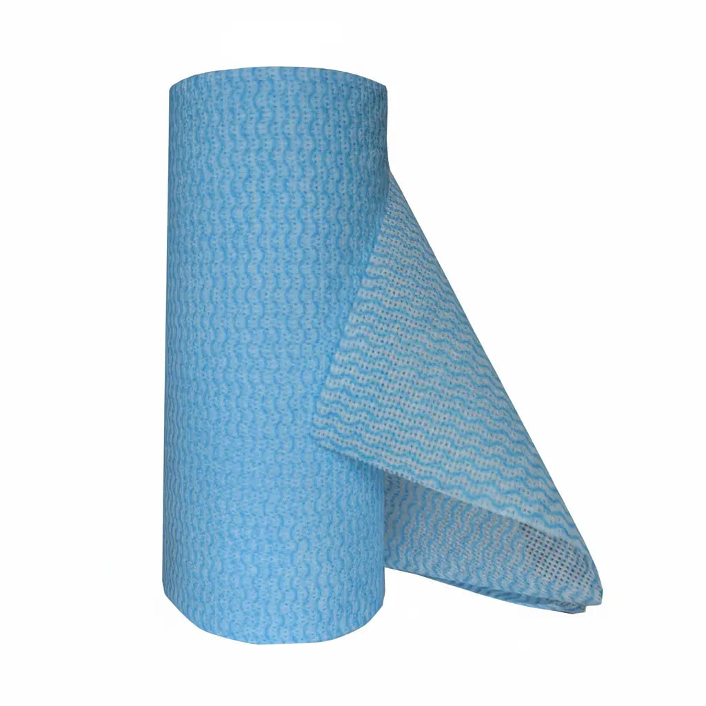 Pro-Val Antibacterial Blue Cleaning Wipes carton containing 6 rolls (600 wipes), 300 × 450mm, HACCP certified for medical, dental, food processing and commercial cleaning.