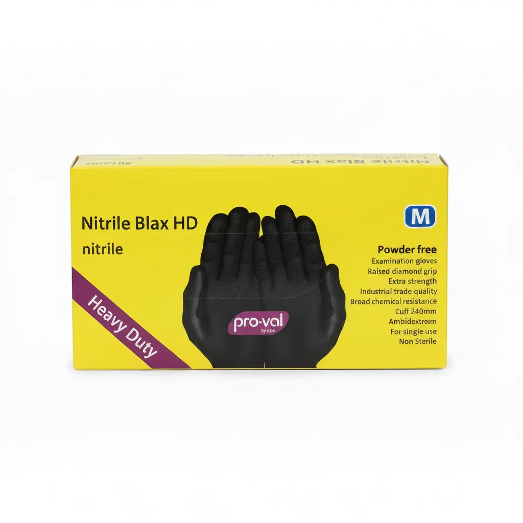 Professional wearing black nitrile gloves performing industrial mechanical automotive work demonstrating grip durability and protection