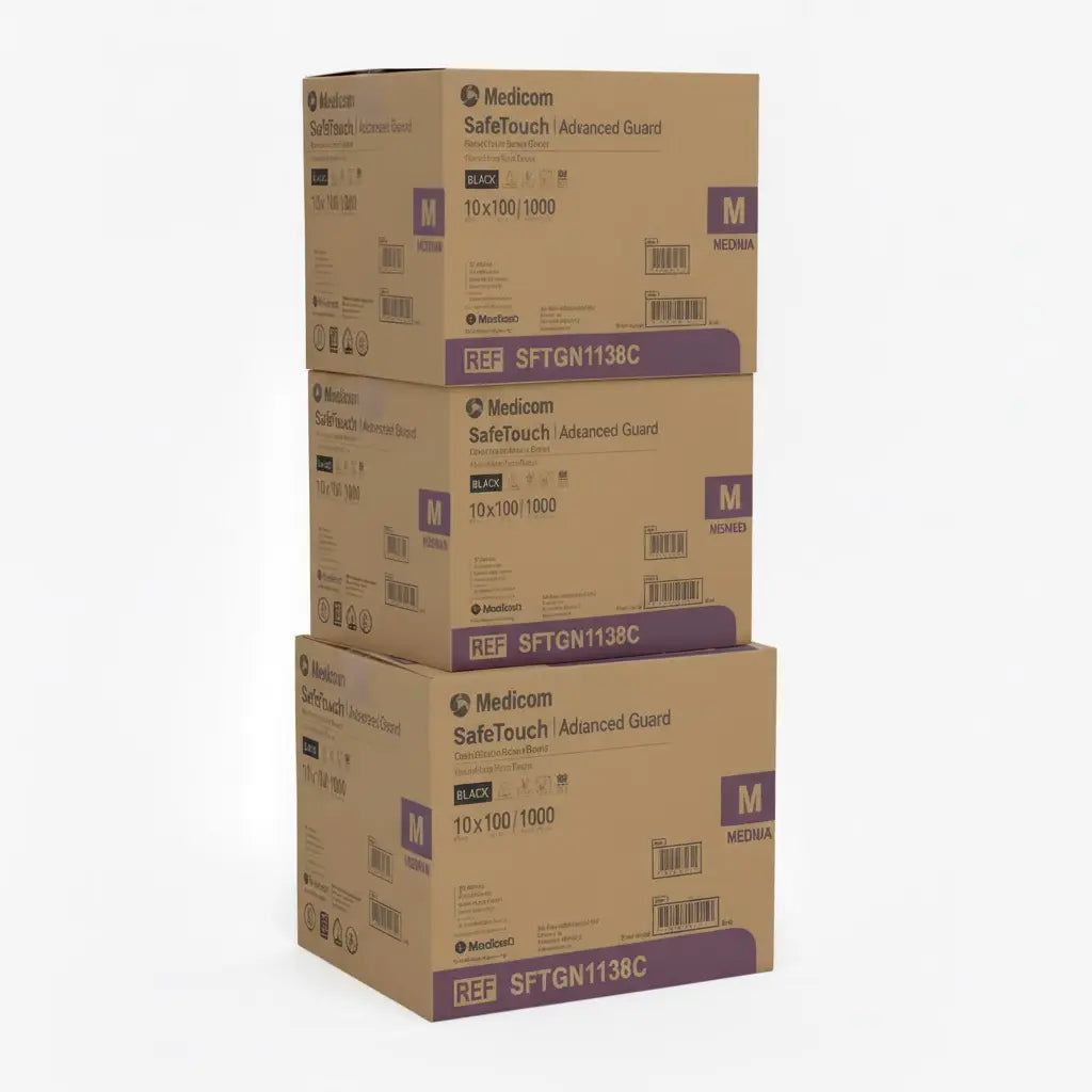 Medicom SafeTouch Black Nitrile Gloves MEDIUM – 30 Boxes (3 Cartons), powder-free latex-free medical & food safe disposable gloves, textured black nitrile for healthcare, tattoo, beauty & food prep, $6.99 per box, Free AU Shipping (Excl. NT & TAS), DMS Direct Online Only.