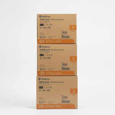 Medicom SafeTouch Black Nitrile Gloves SMALL – 30 Boxes (3 Cartons), powder-free medical grade disposable gloves, fully textured grip, latex-free, ASTM D6319 & HACCP certified, $6.99 per box with Free AU Shipping (Excl. NT & TAS), DMS Direct Online Only.