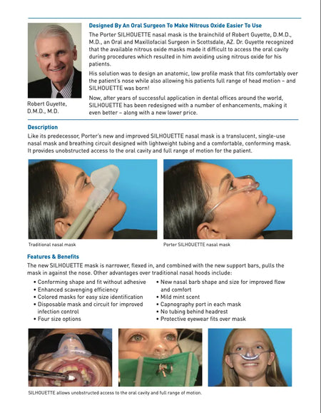Silhouette 2 nasal hood used in dental clinic during nitrous oxide sedation procedure with clear oral access