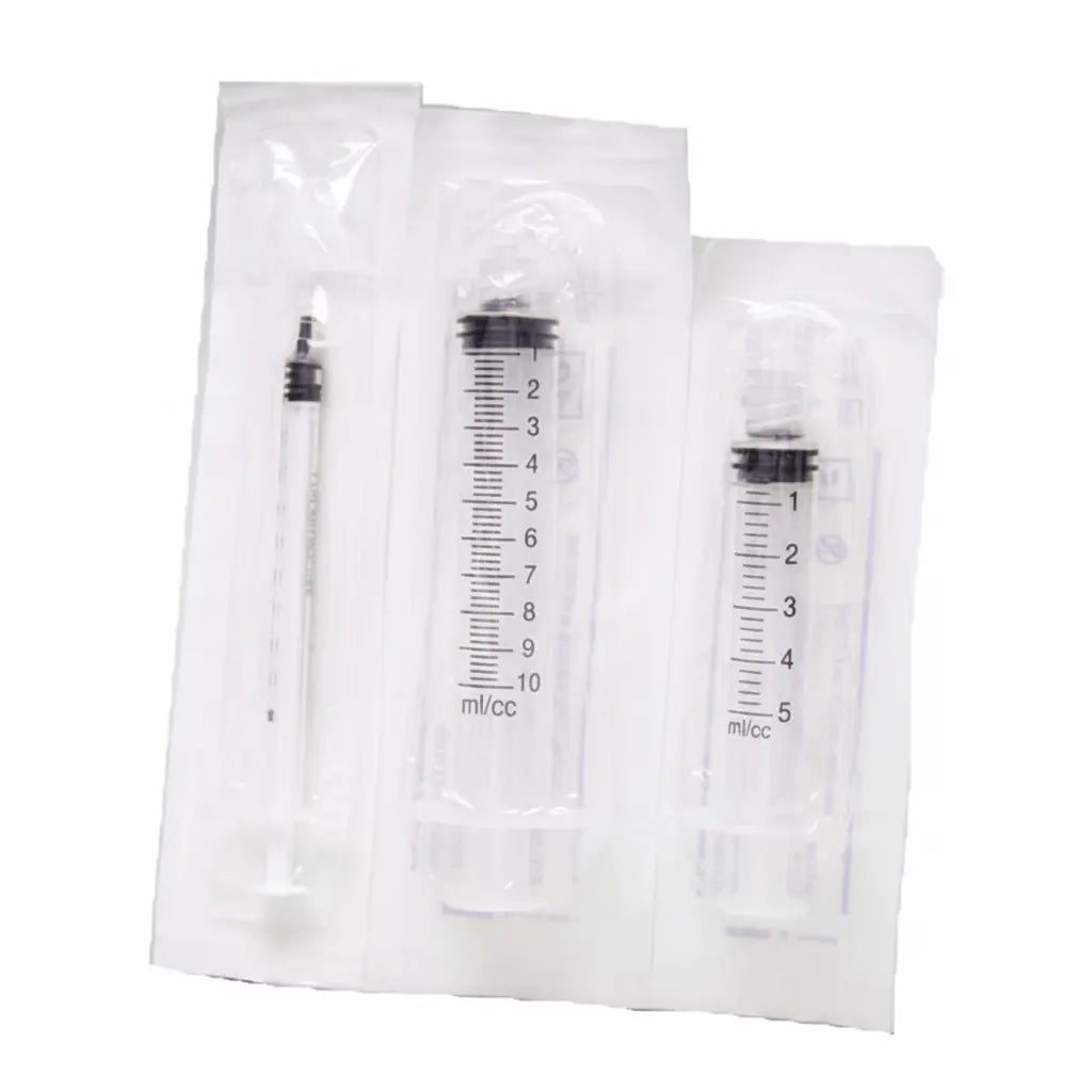 Sterile disposable Luer Lock syringes 100 pack with clear graduated barrel markings for professional healthcare and medical use
