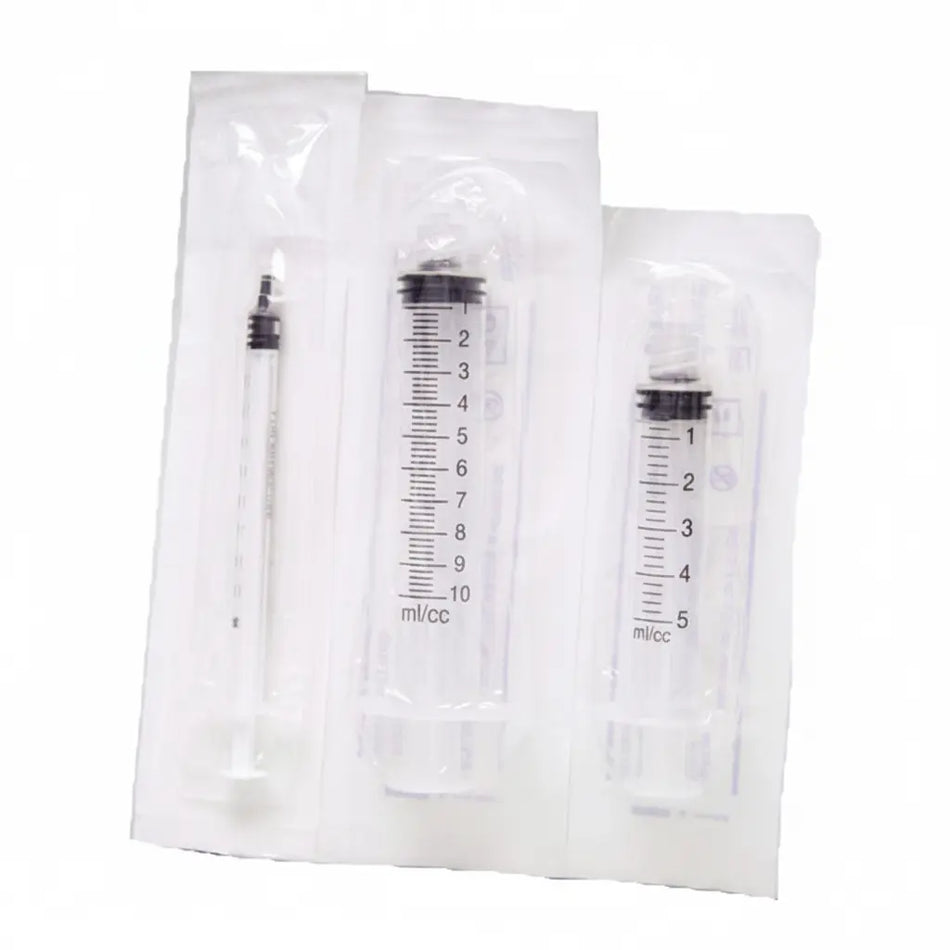 Sterile disposable Luer Lock syringes 100 pack with clear graduated barrel markings for professional healthcare and medical use