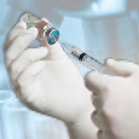 Hands wearing powder-free white latex gloves during medical examination or dental procedure