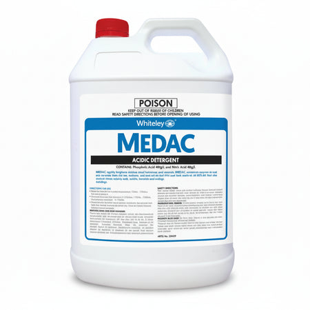 Whiteley Medac acidic detergent 5L used for cleaning and descaling medical instruments and equipment