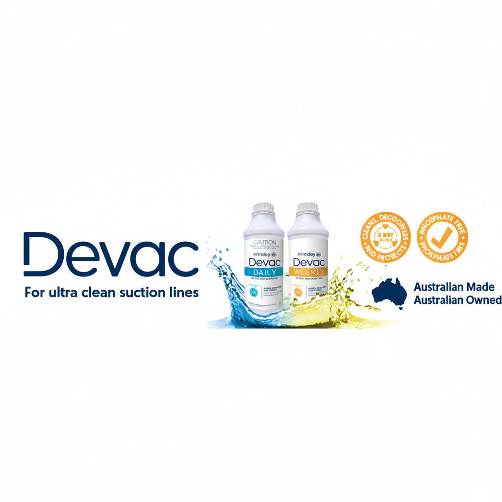 Non foaming dental line cleaner removing biofilm and debris from evacuation lines